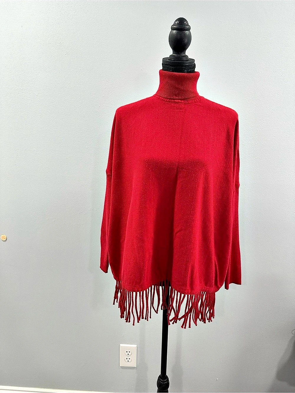 Strazzi by Cyrus Red Fringe Turtleneck Poncho size M